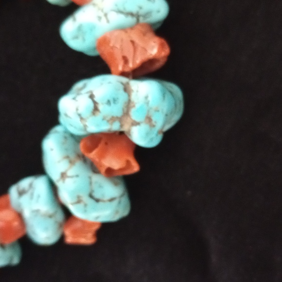 Vintage Turquoise Nugget & Coral Necklace 17.5" Long - Picture 15 of 15